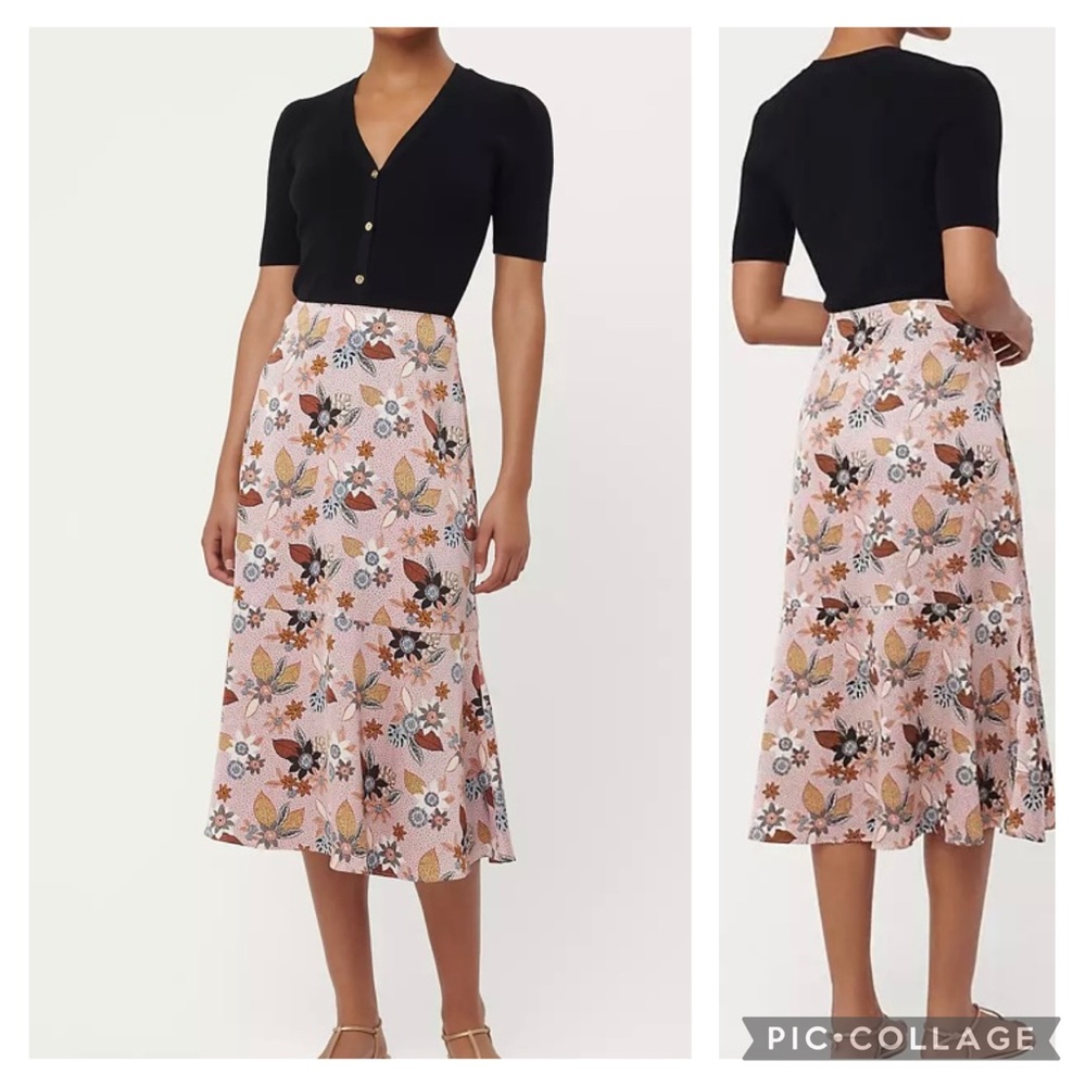 Loft Fluted floral swiss dot Midi Skirt Size 4p pink orchid frost